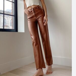 Aritzia Wilfred Melina Brown Vegan Leather Pants Size 8 EUC